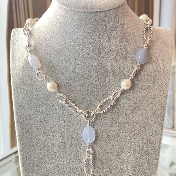 David Yurman Jewelry - David Yurman Lavalier Necklace with Chalcedony & Pearls 18"